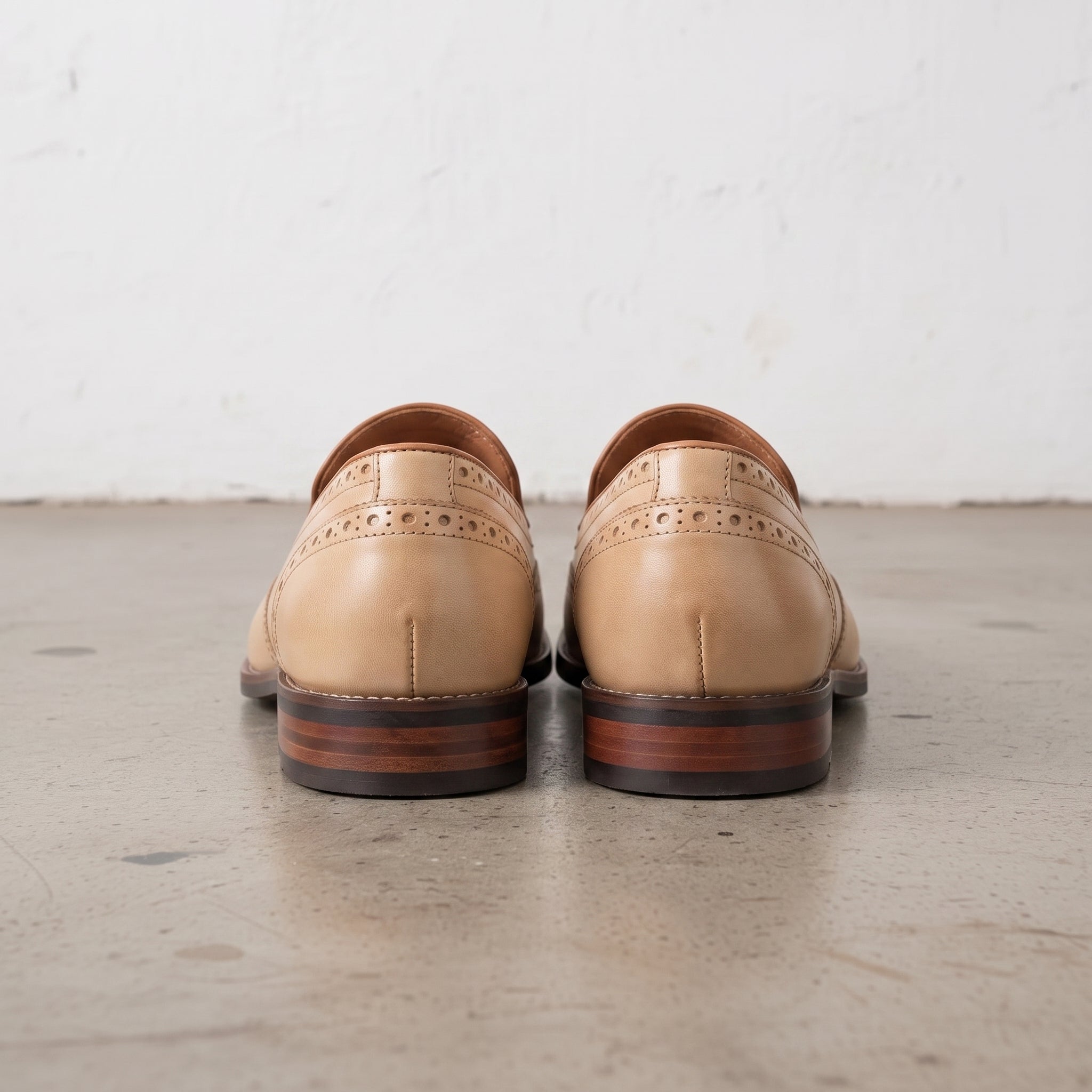 Men's Beige Wingtip Leather Tassel Loafers — Bovey
