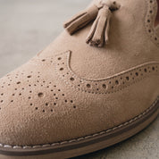 Men's Beige Suede Tassel Loafers — Huxford