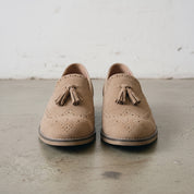Men's Beige Suede Tassel Loafers — Huxford