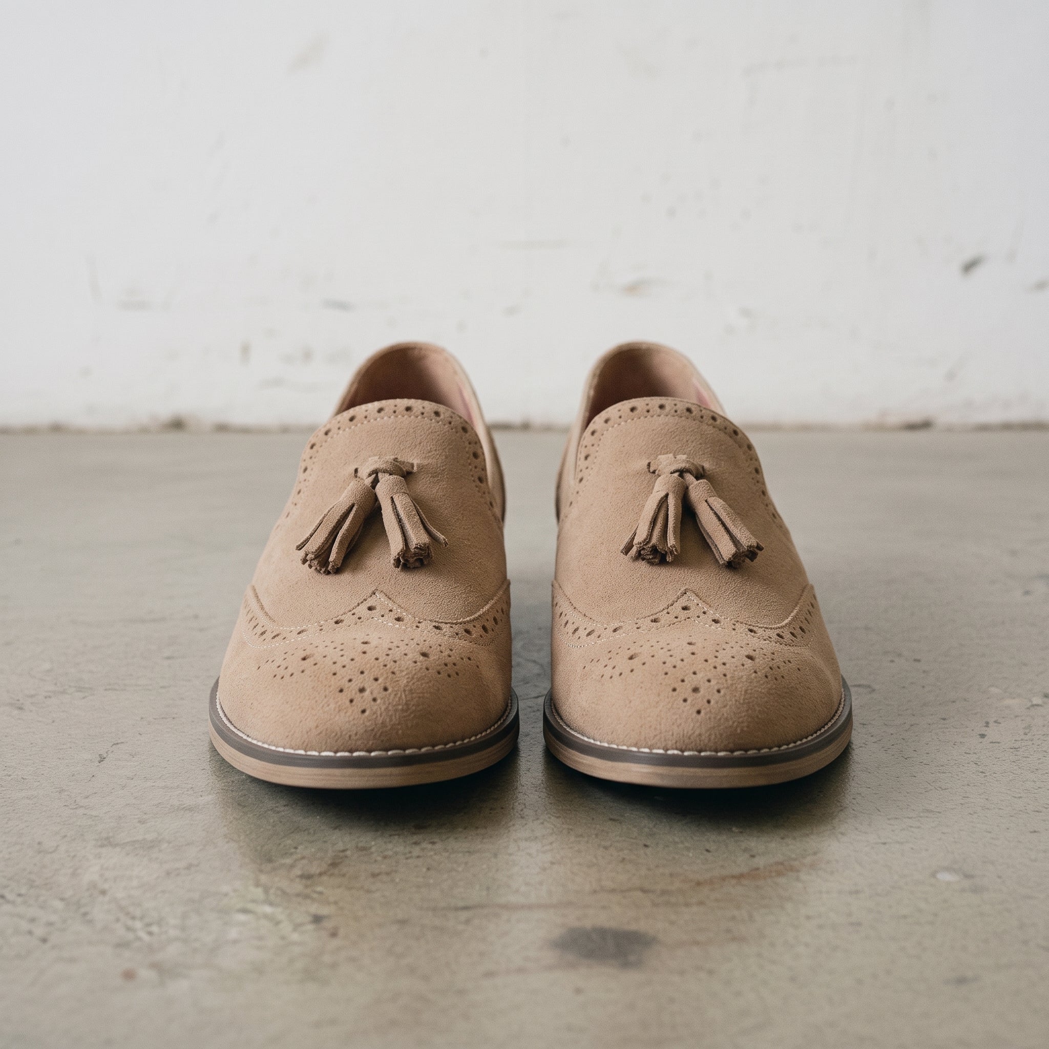 Men's Beige Suede Tassel Loafers — Huxford