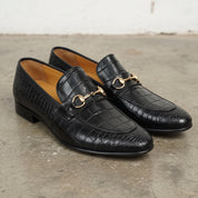 Men's Black Alligator-Embossed Leather Bit Loafers — Moyle