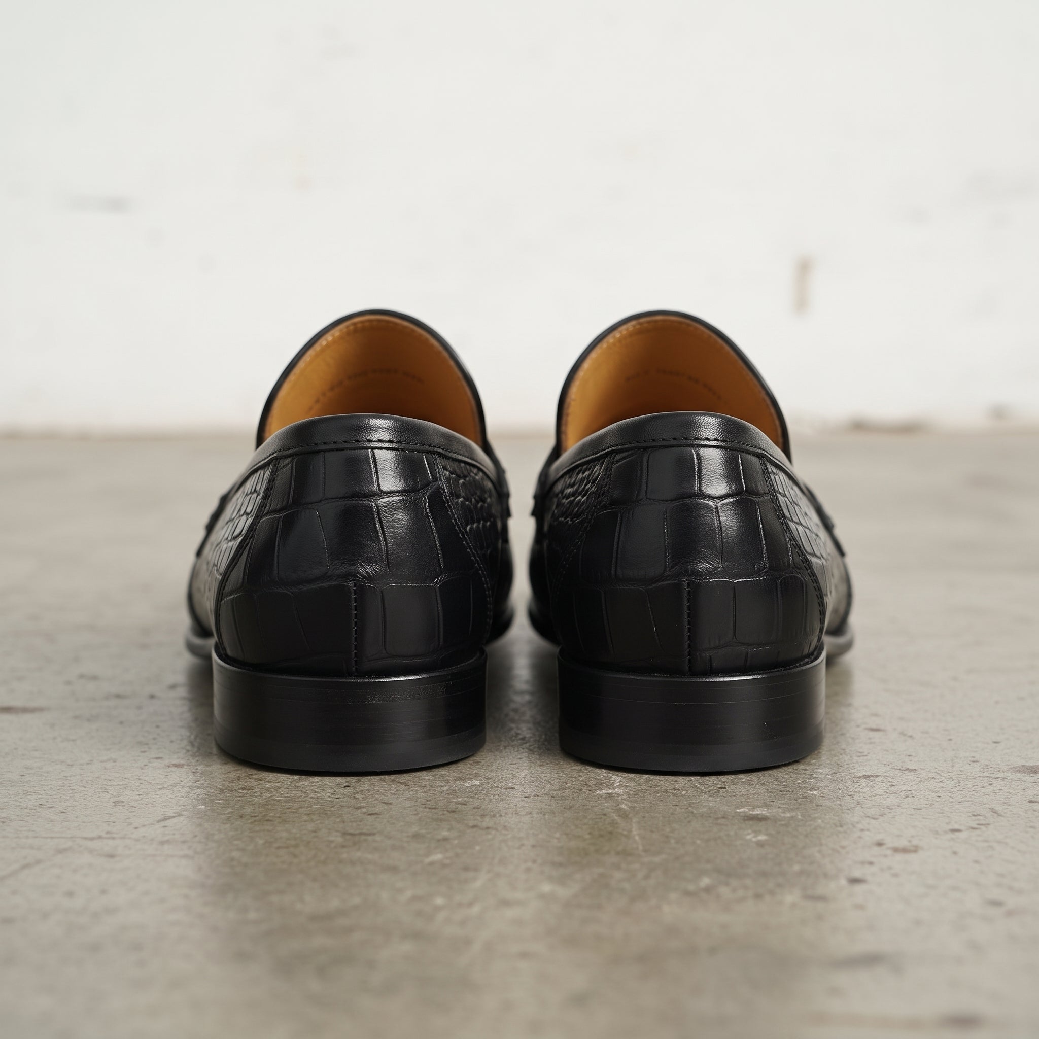 Men's Black Alligator-Embossed Leather Bit Loafers — Moyle