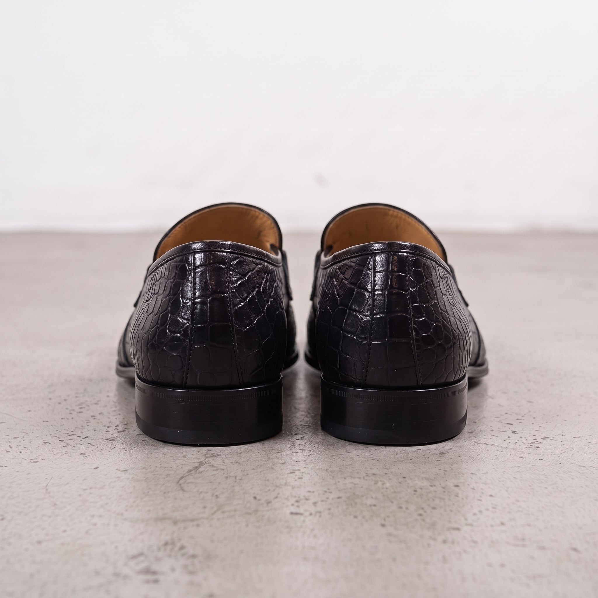 Men's Black Alligator-Embossed Leather Kiltie Bit Loafers — Aysgarth