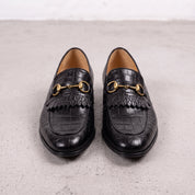Men's Black Alligator-Embossed Leather Kiltie Bit Loafers — Aysgarth
