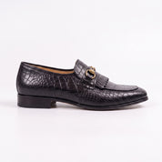Men's Black Alligator-Embossed Leather Kiltie Bit Loafers — Aysgarth