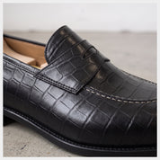 Men's Black Alligator-Embossed Leather Penny Loafers — Cawston
