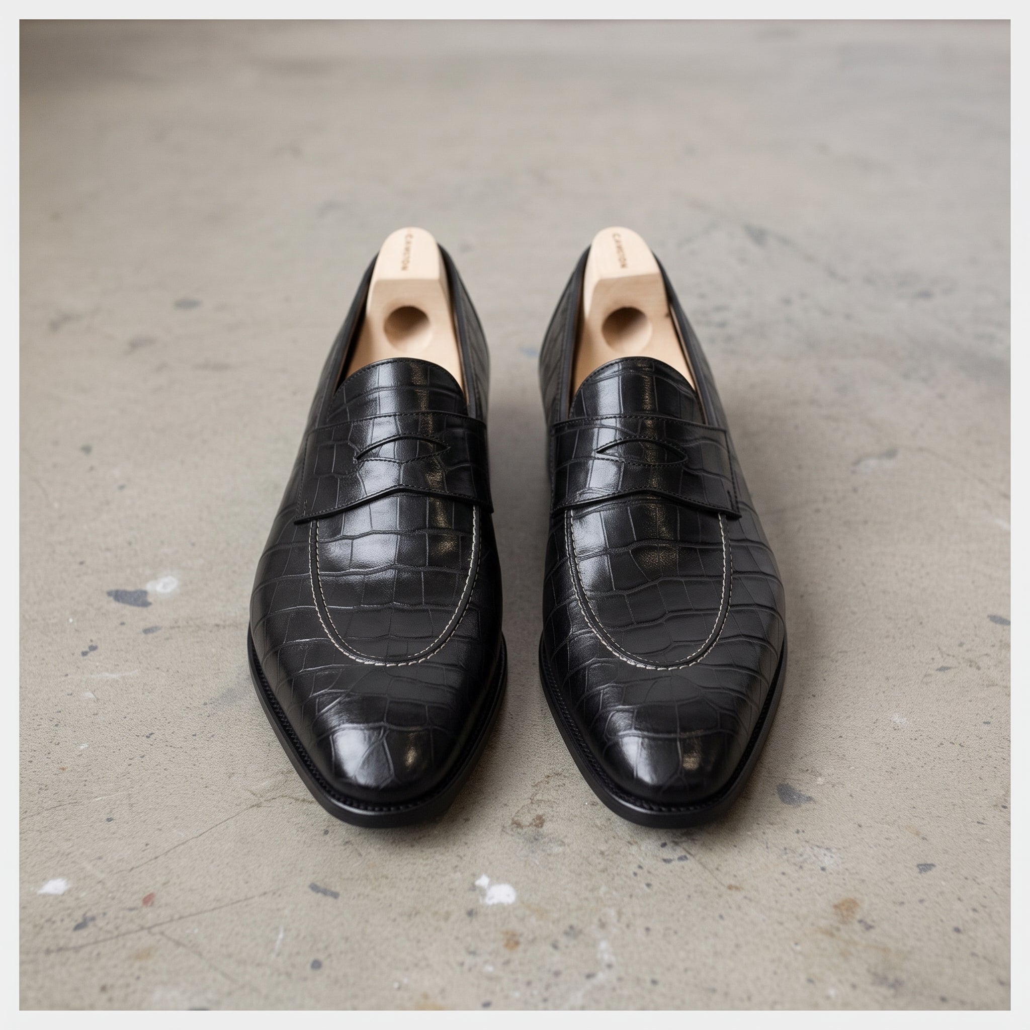 Men's Black Alligator-Embossed Leather Penny Loafers — Cawston