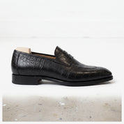 Men's Black Alligator-Embossed Leather Penny Loafers — Cawston