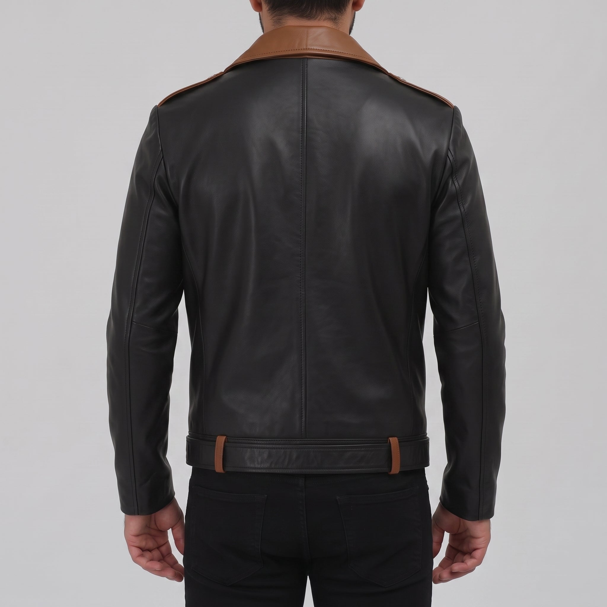 Men's Black and Brown Leather Double Rider Biker Jacket — Abbercombe