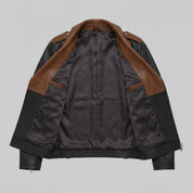 Men's Black and Brown Leather Double Rider Biker Jacket — Abbercombe