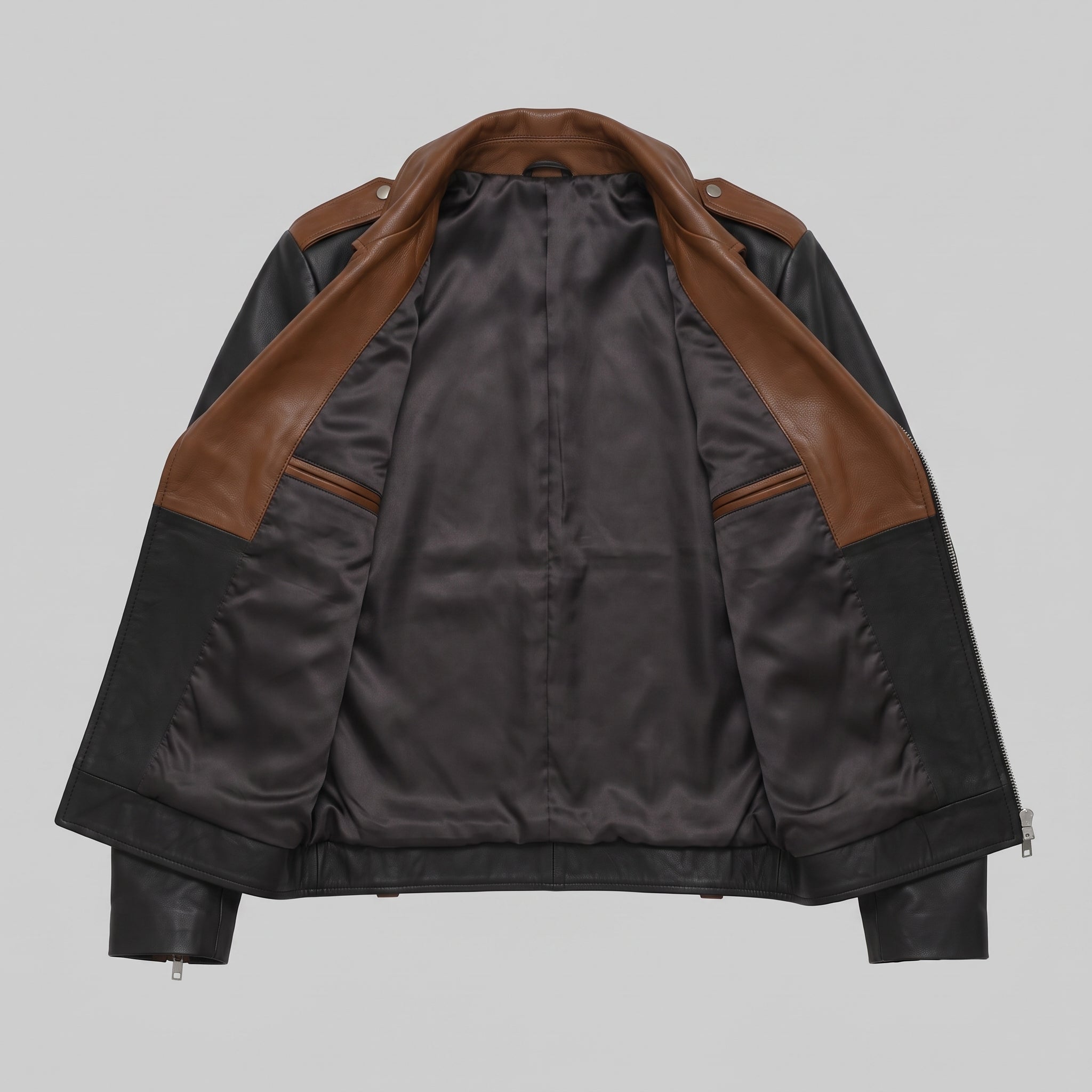Men's Black and Brown Leather Double Rider Biker Jacket — Abbercombe
