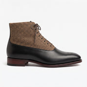 Men's Black and Tan Herringbone-Embossed Leather Plain-Toe Oxford Boots — Hopwell