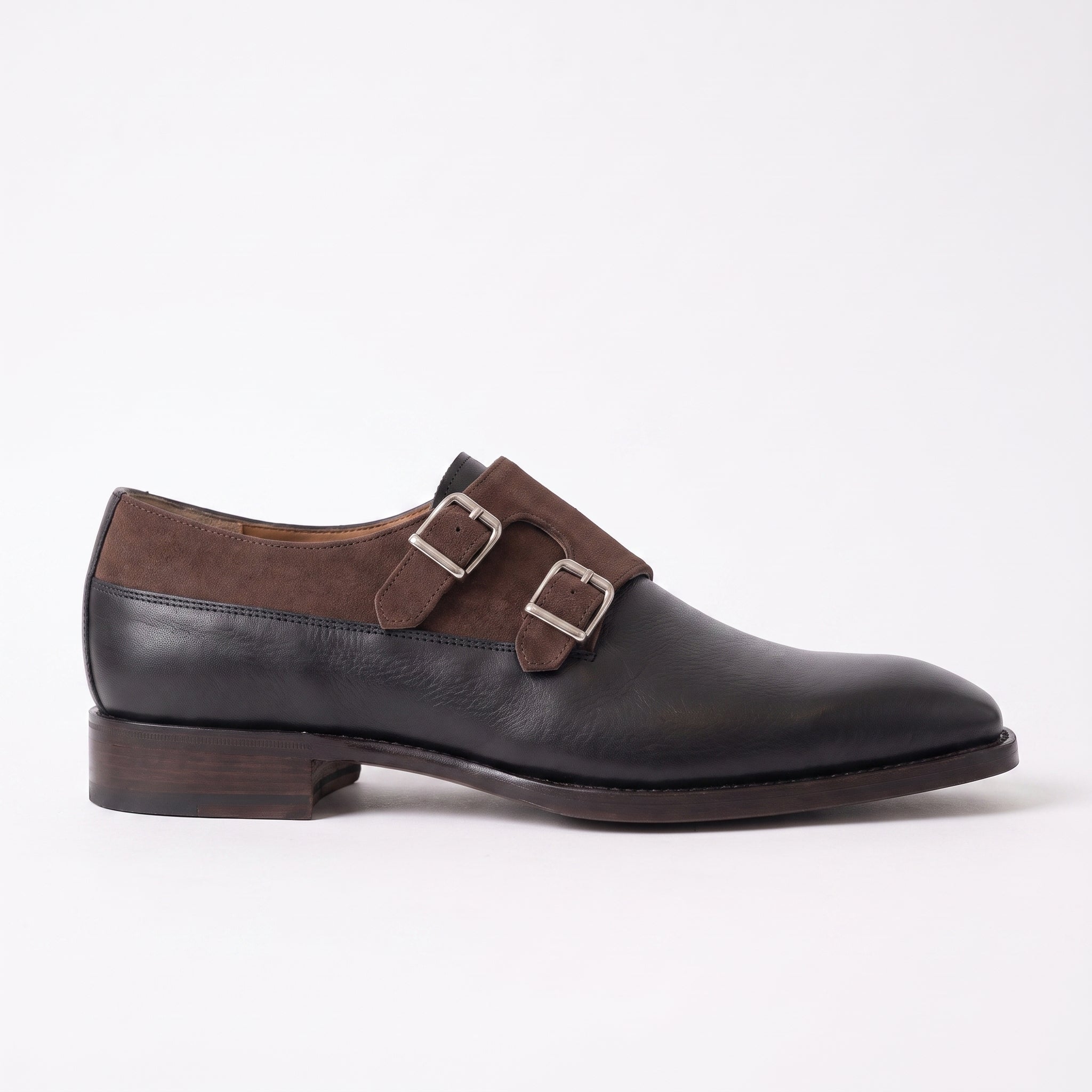 Men's Black and Brown Leather Double Monk Strap Shoes — Farrant