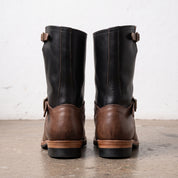 Men's Black and Brown Plain-Toe Leather Engineer Boots — Bembridge