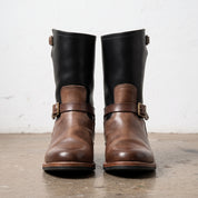 Men's Black and Brown Plain-Toe Leather Engineer Boots — Bembridge