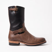 Men's Black and Brown Plain-Toe Leather Engineer Boots — Bembridge