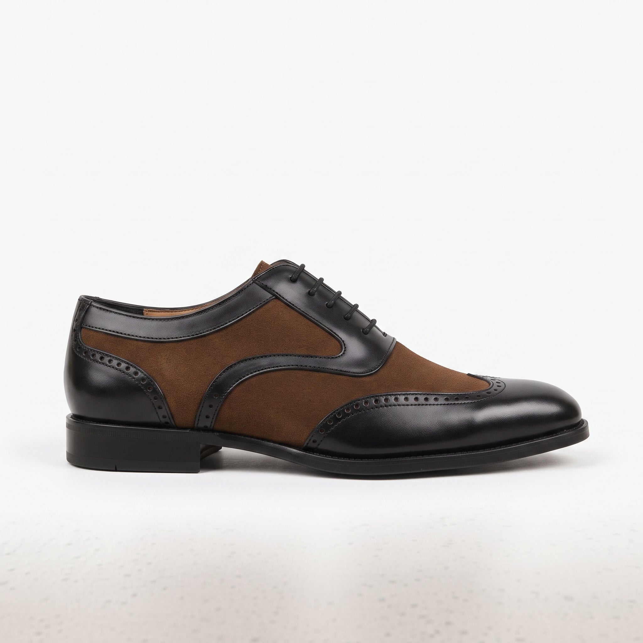 Men's Black and Brown Spectator Wingtip Suede and Leather Oxfords — Caulfield