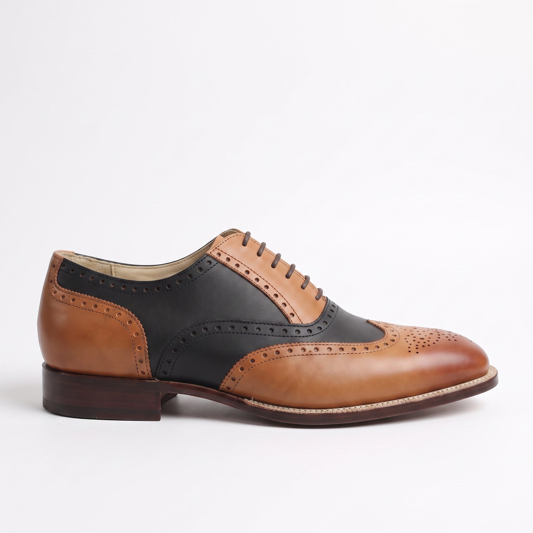 Men's Black and Brown Two-Tone Wingtip Leather Oxfords — Andover