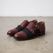 Men's Black and Burgundy Cap-Toe Leather Double Monk Strap Shoes — Uxbridge