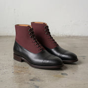 Men's Black and Burgundy Cap-Toe Leather Oxford Boots — Adlard