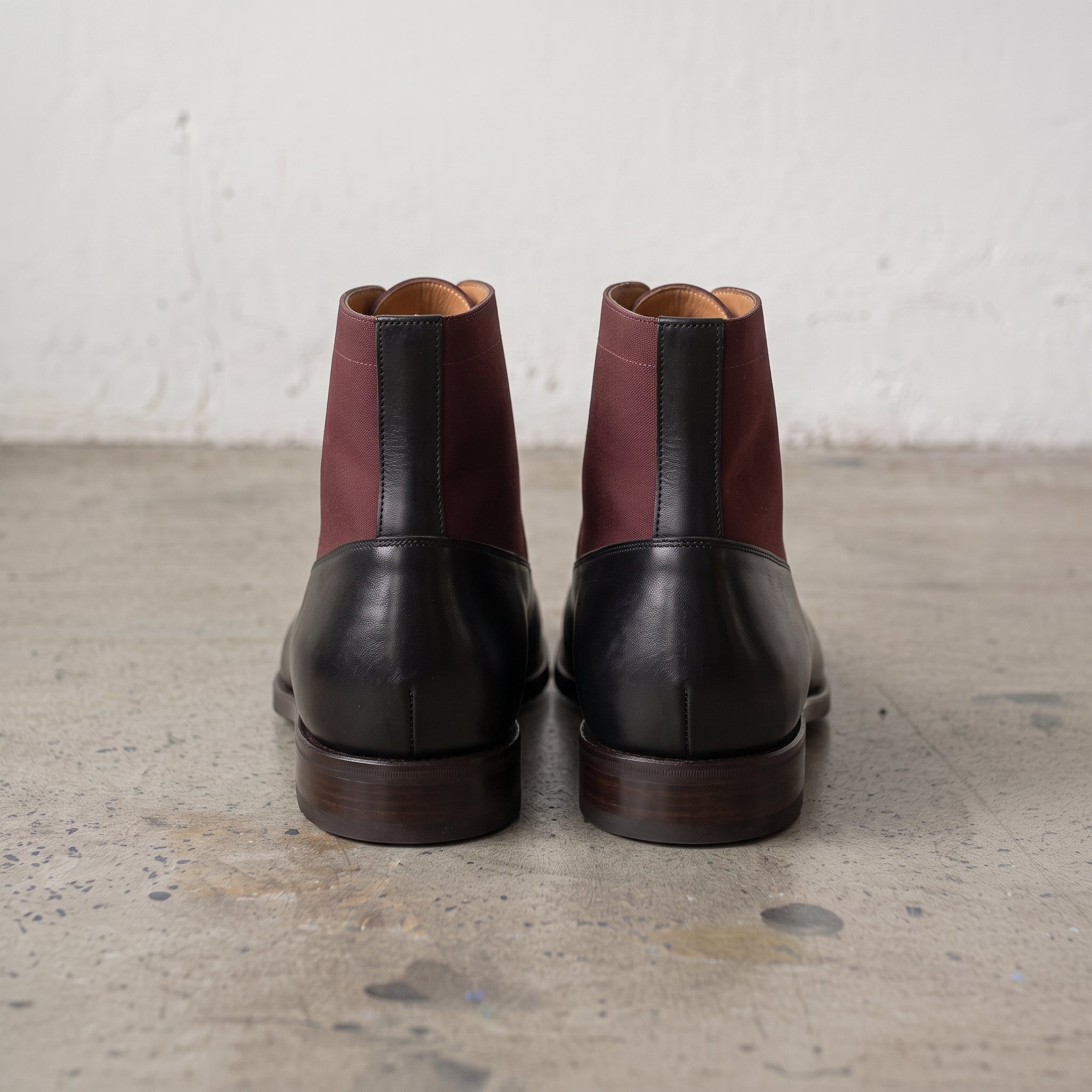 Men's Black and Burgundy Cap-Toe Leather Oxford Boots — Adlard