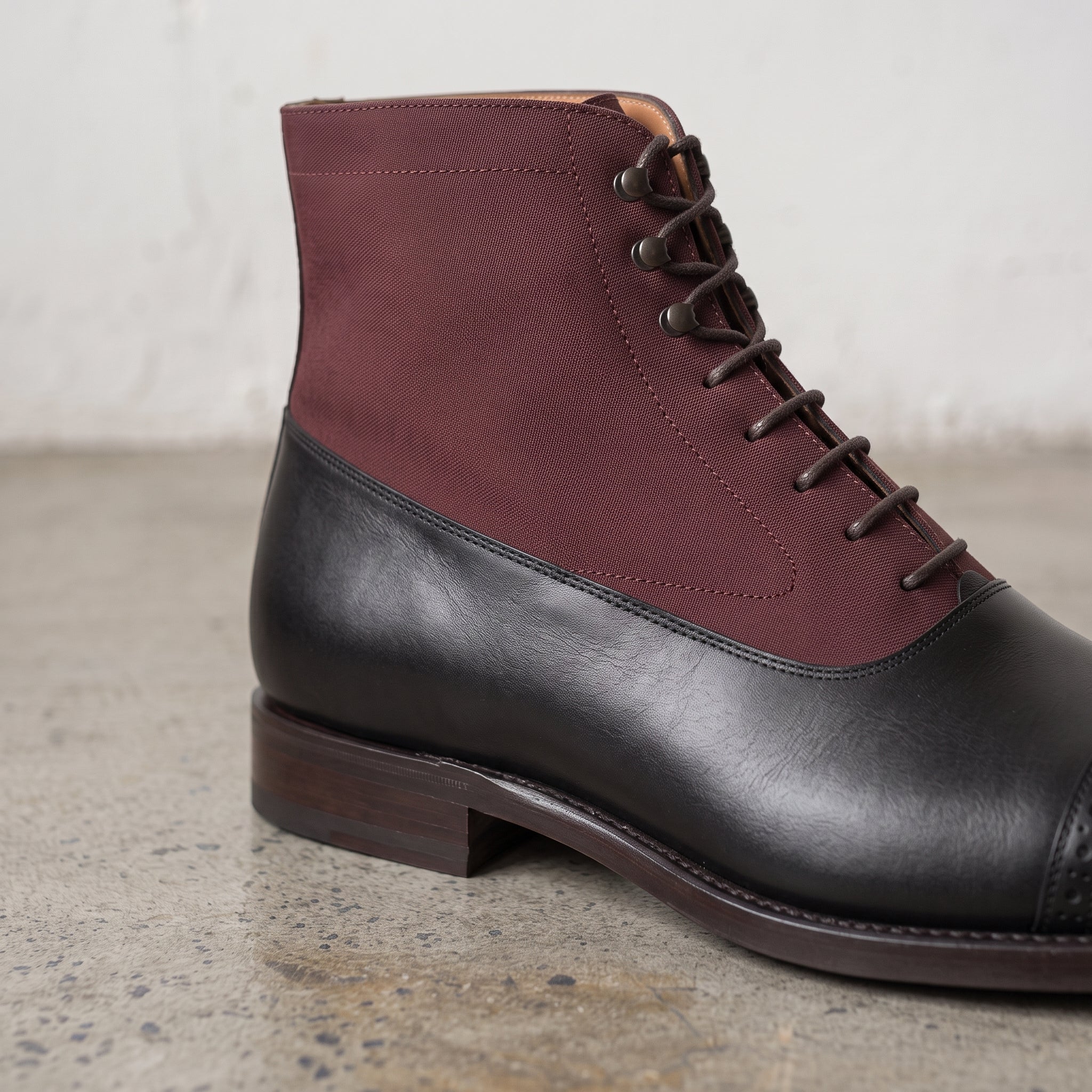 Men's Black and Burgundy Cap-Toe Leather Oxford Boots — Adlard