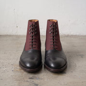 Men's Black and Burgundy Cap-Toe Leather Oxford Boots — Adlard