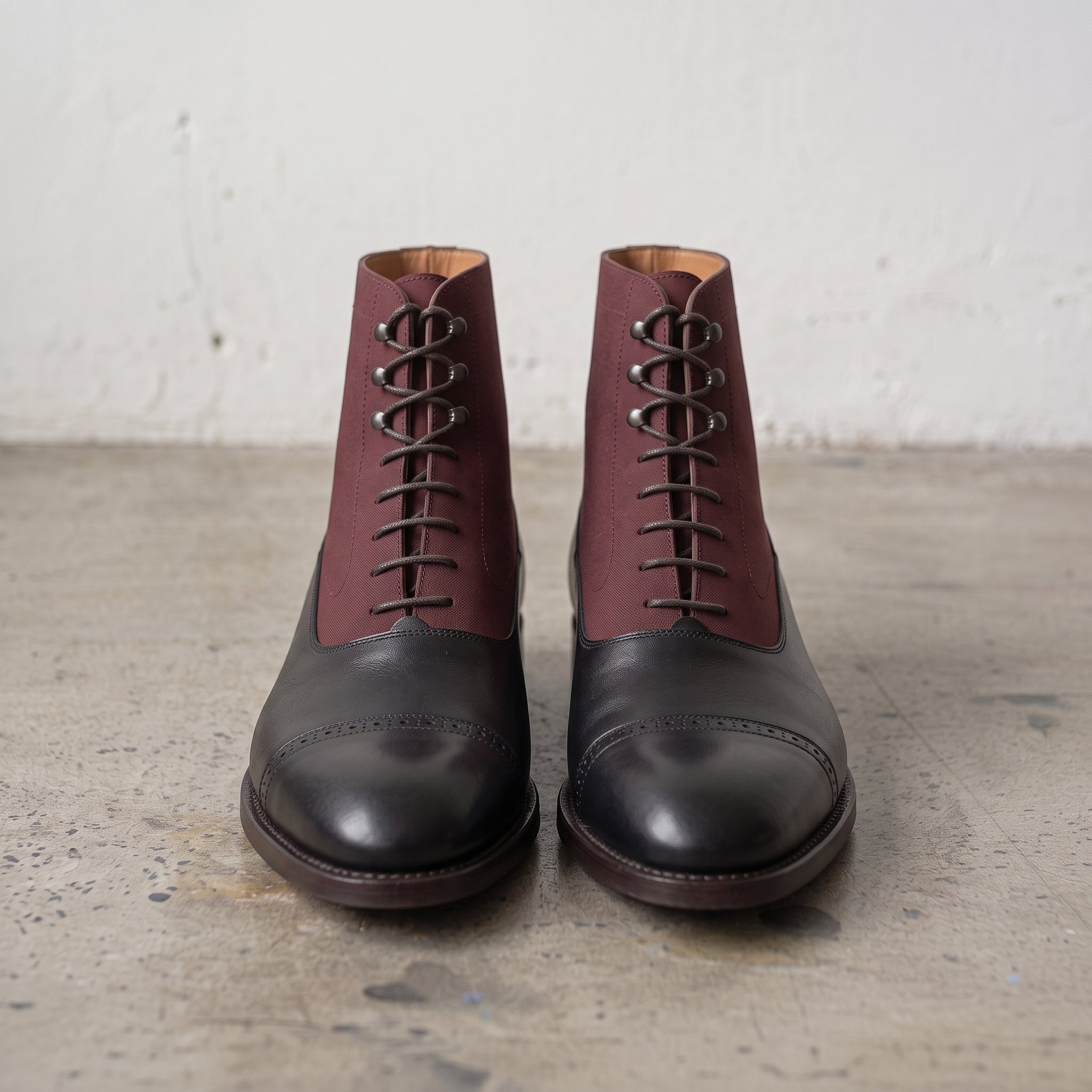 Men's Black and Burgundy Cap-Toe Leather Oxford Boots — Adlard