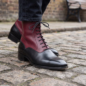 Men's Black and Burgundy Two-Tone Leather Balmoral Boots — Stockport