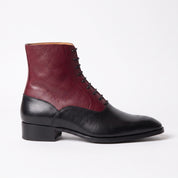 Men's Black and Burgundy Two-Tone Leather Balmoral Boots — Stockport