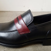 Men's Black and Burgundy Two-Tone Leather Penny Loafers — Dunsworth