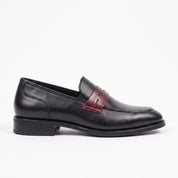 Men's Black and Burgundy Two-Tone Leather Penny Loafers — Dunsworth