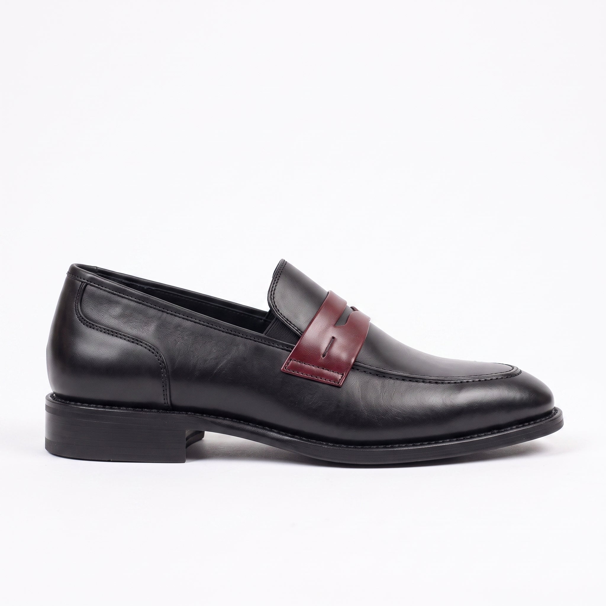 Men's Black and Burgundy Two-Tone Leather Penny Loafers — Dunsworth