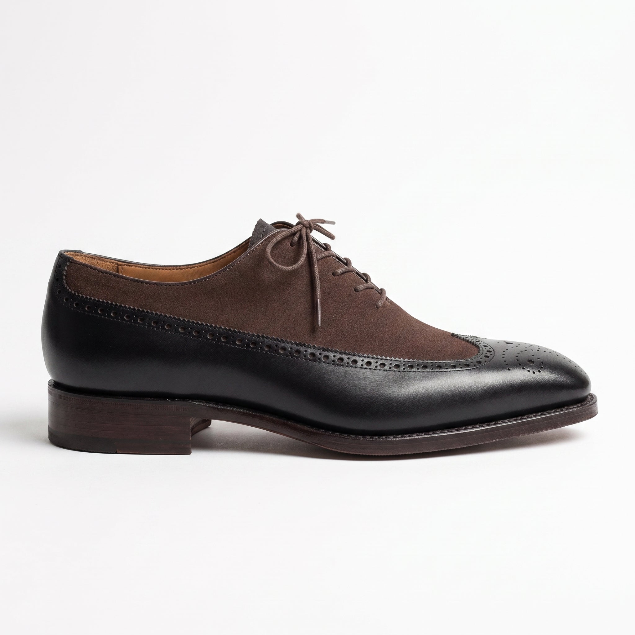 Men's Black and Cognac Wingtip Leather Spectator Oxfords — Stephenson