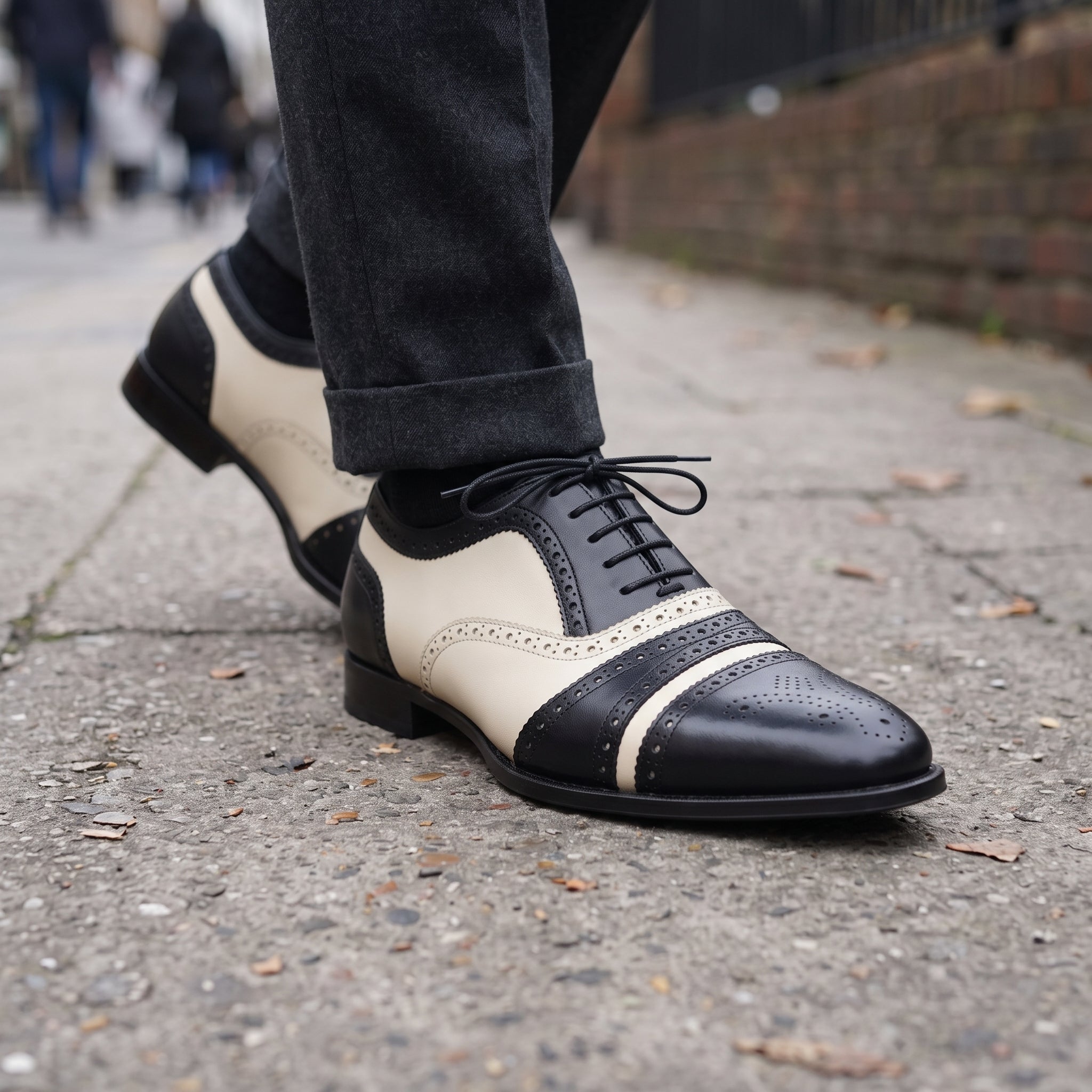 Men's Black and Cream Leather Spectator Oxfords — Hensley