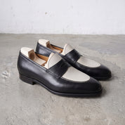 Men's Black and Cream Two-Tone Pebbled Leather Penny Loafers — Galloway