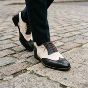 Men's Black and Cream Wingtip Leather Spectator Oxfords — Guildford