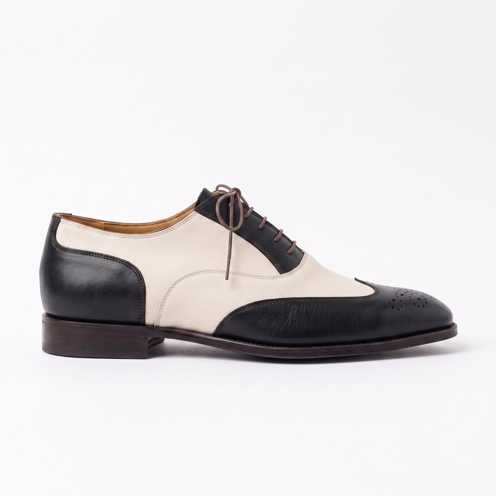 Men's Black and Cream Wingtip Leather Spectator Oxfords — Guildford