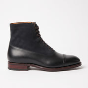 Men's Black and Dark Blue Cap-Toe Leather and Suede Balmoral Boots — Smedley
