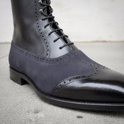 Men's Black and Dark Blue Wingtip Leather Ankle Boots — Streatham