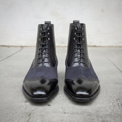 Men's Black and Dark Blue Wingtip Leather Ankle Boots — Streatham