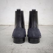 Men's Black and Dark Blue Wingtip Leather Ankle Boots — Streatham