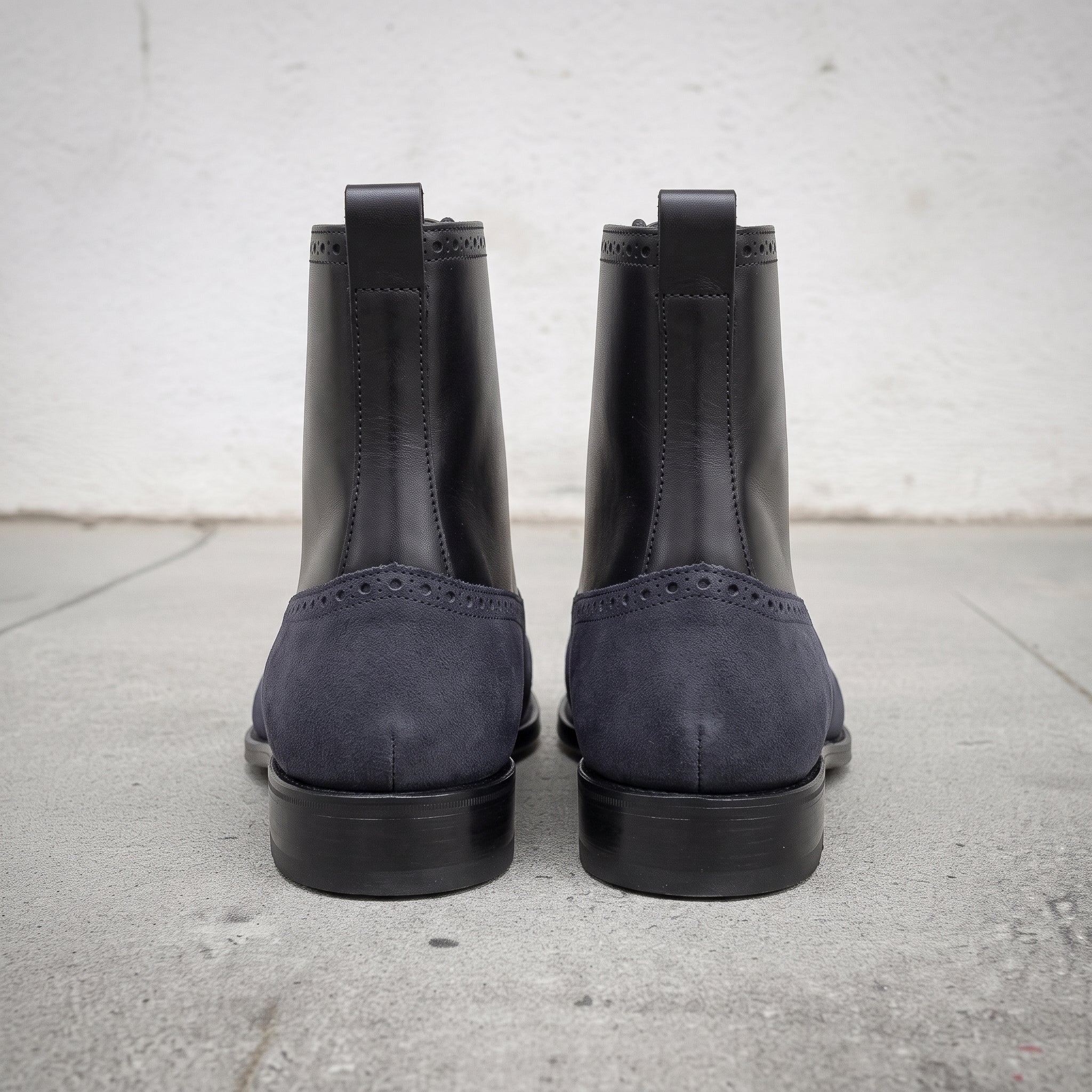 Men's Black and Dark Blue Wingtip Leather Ankle Boots — Streatham