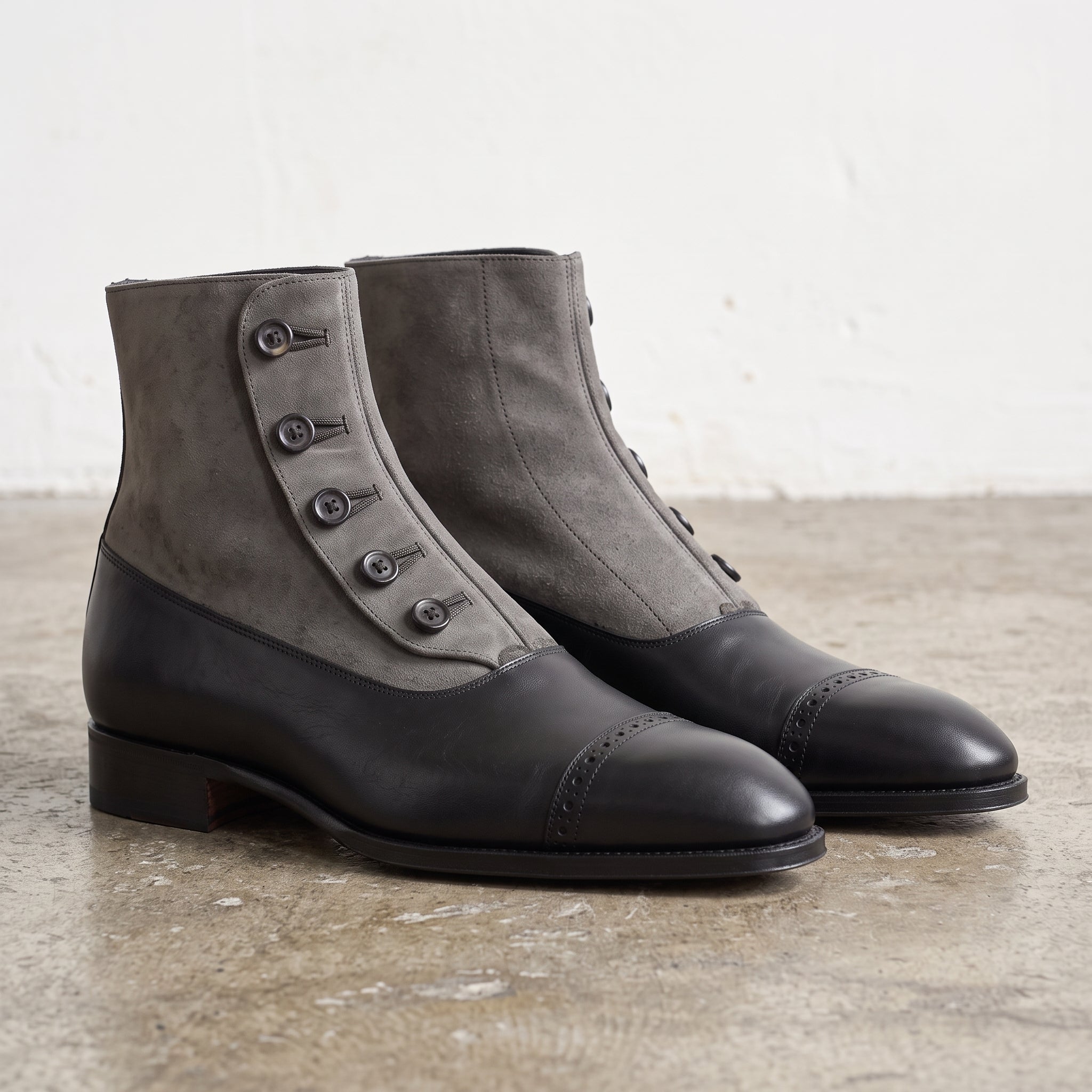 Men's Black and Gray Cap-Toe Leather Button Boots — Sunderland