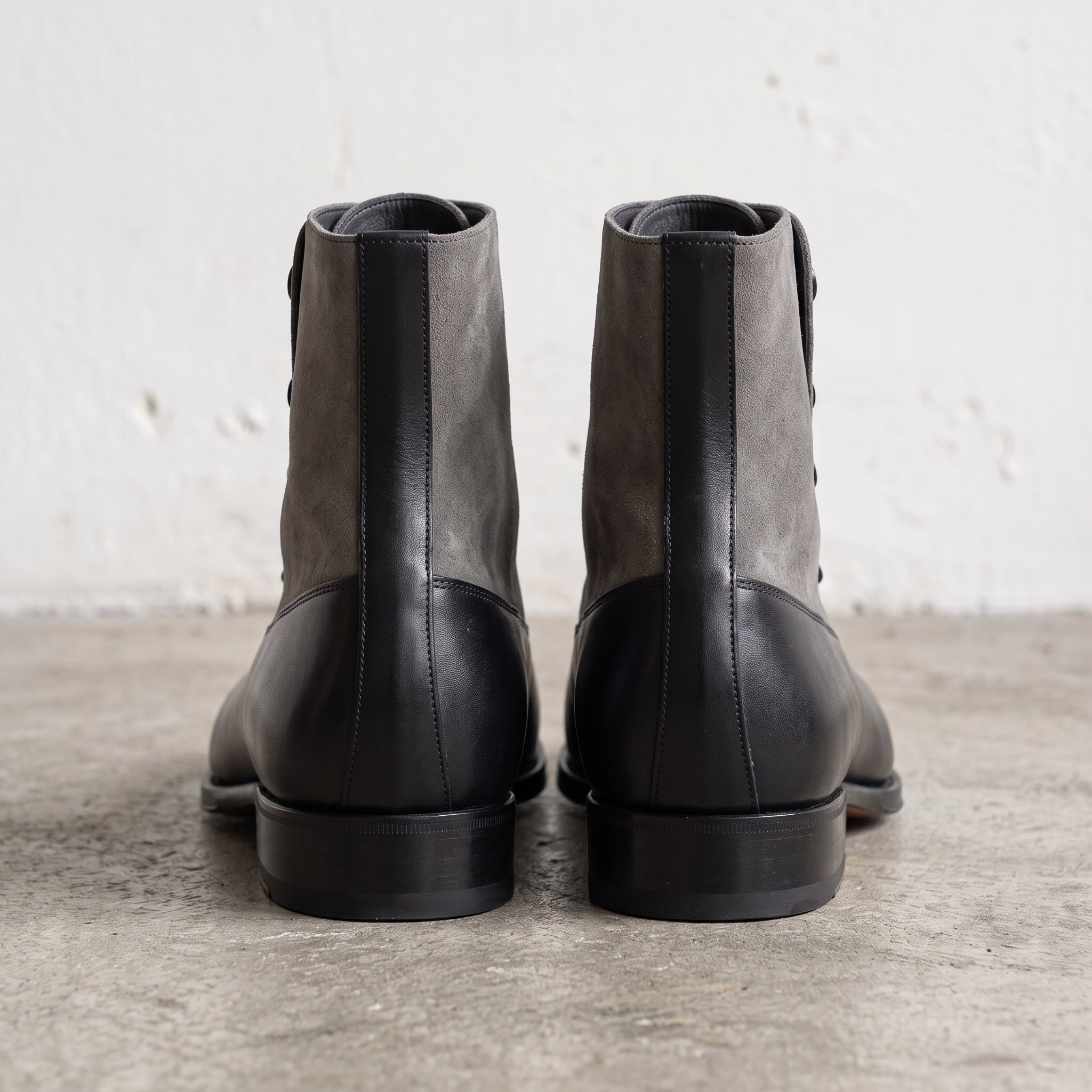 Men's Black and Gray Cap-Toe Leather Button Boots — Sunderland