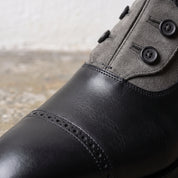 Men's Black and Gray Cap-Toe Leather Button Boots — Sunderland