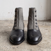 Men's Black and Gray Cap-Toe Leather Button Boots — Sunderland