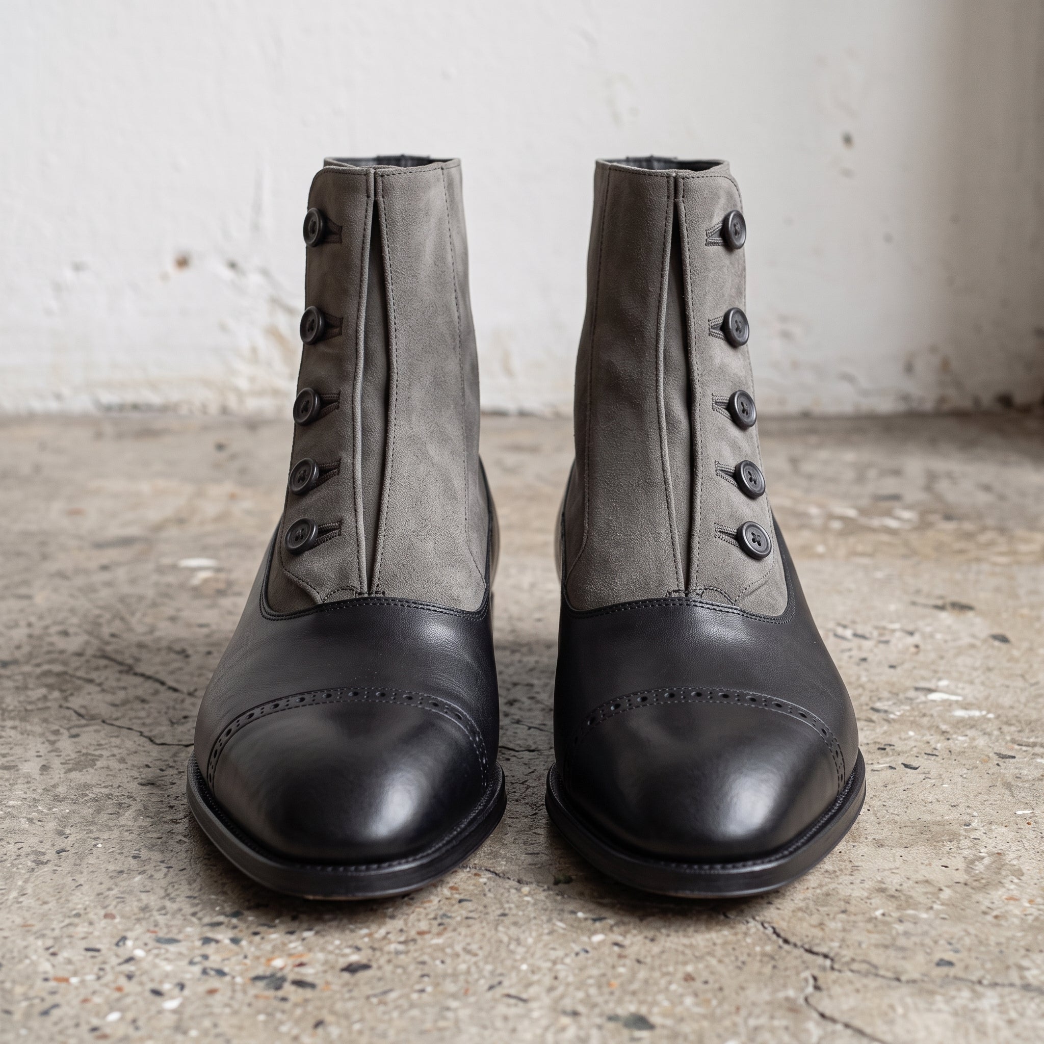 Men's Black and Gray Cap-Toe Leather Button Boots — Sunderland