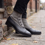 Men's Black and Gray Cap-Toe Leather Button Boots — Sunderland