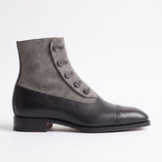 Men's Black and Gray Cap-Toe Leather Button Boots — Sunderland
